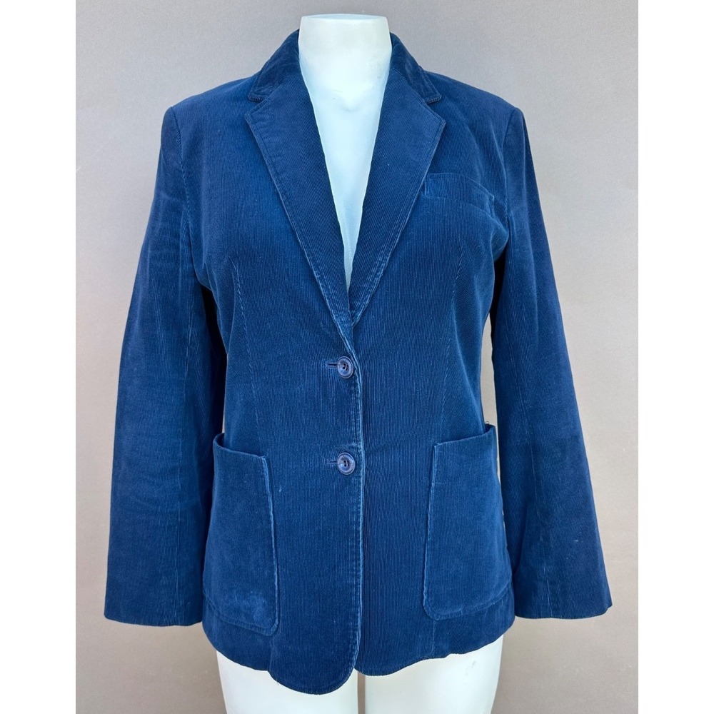 Vtg Marsala Corduroy Blazer Jacket Women 14 Navy 2 Button Pockets Dark Academia